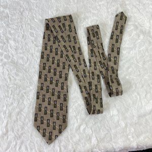 Milano Uomo Men's Necktie Tan Silver Green Multicolor Geometric Pattern Silk